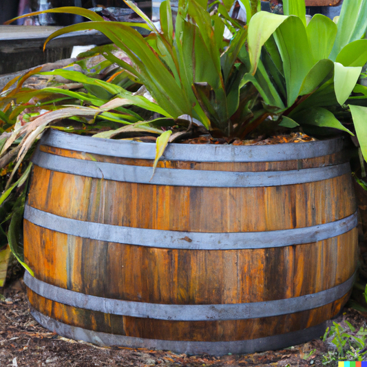 large oak whiskey half barrel planter